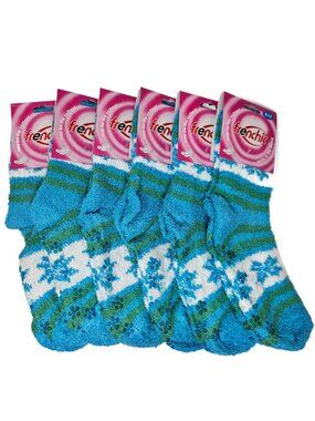 6 Pairs x Women Fuzzy Slipper Socks Soft Cozy Non-Slip House Grips Sox Size 9-11